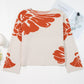 Boho flower pattern oversized knit sweater in cream with orange florals