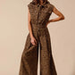 SO ME Wide Leg Leopard Twill Overalls Jumpsuit with Tuck