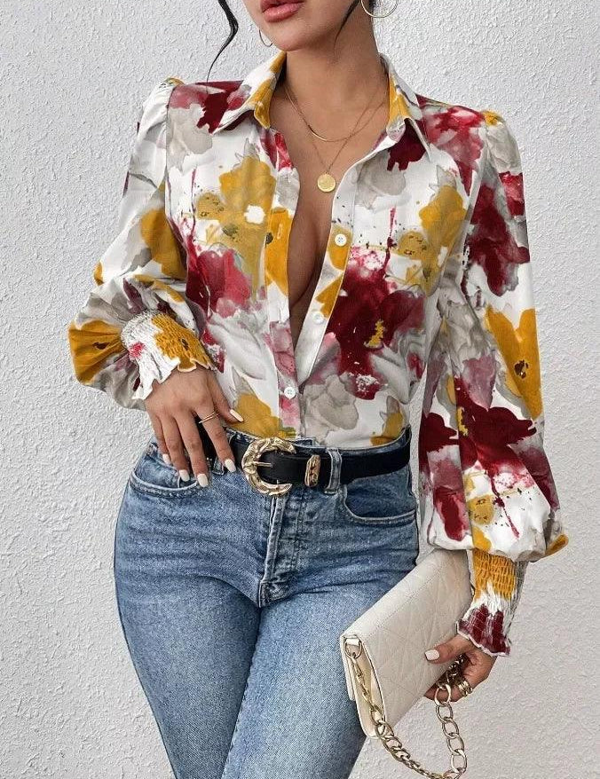 Daverri Fashions Floral Print Long Sleeve Shirt - DAVERRI FASHIONS