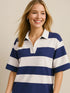 Daverri navy white striped pima cotton johnny collar top
