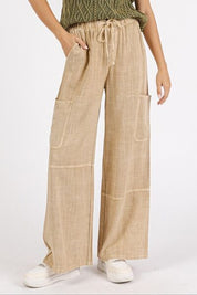 Mittoshop Mineral Wash Drawstring Elastic Waist Pants Sand