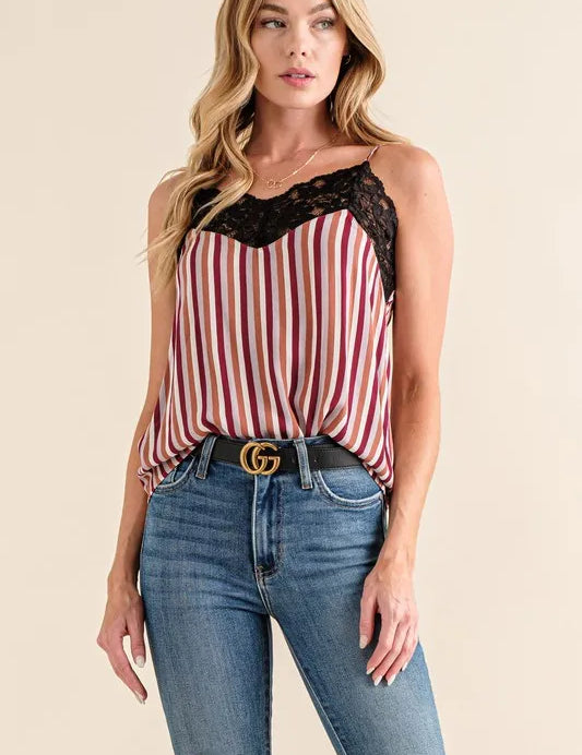 STRIPE And The Why Stripe Print with Lace Cami | Daverri Fashions