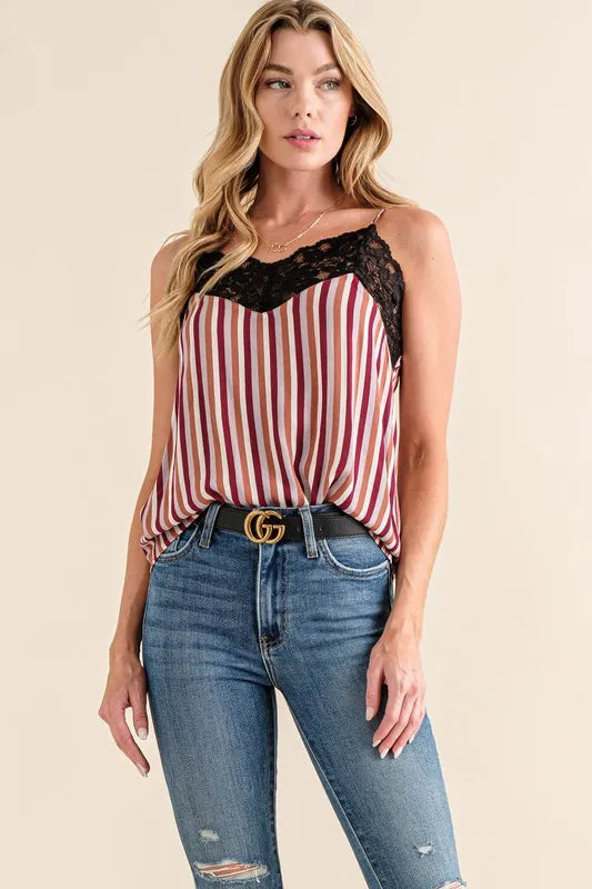 And The Why Stripe Print with Lace Cami STRIPE
