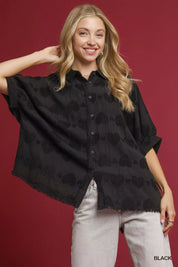 Black Umgee Jacquard Heart Collared Shirt | Daverri Fashions