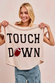 BiBi Game Day Touchdown Letter Patches Waffle Short Top | Tops Daverri Fashions