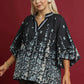 Umgee Full Size Floral Vine Print Blouse with Balloon Sleeves Plus Size