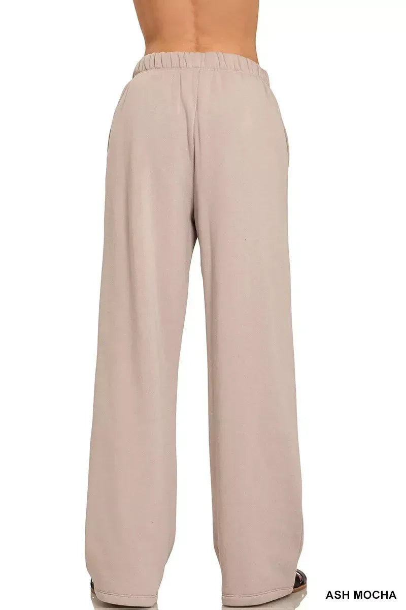 Zenana Fleece Sweatpant with Pockets Ash Mocha - DAVERRI FASHIONS