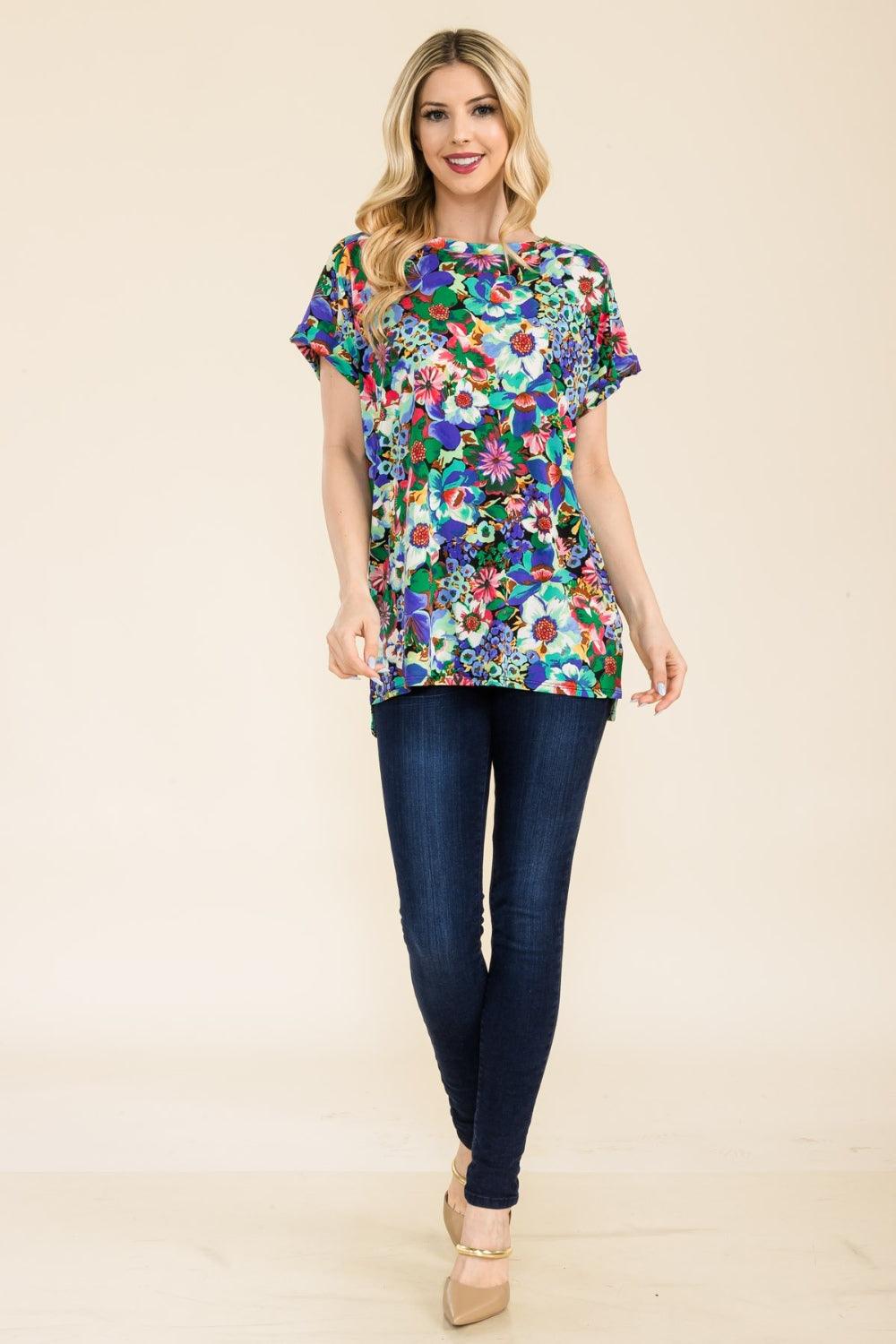 Round Neck Short Sleeve Floral Top Shirts & Tops