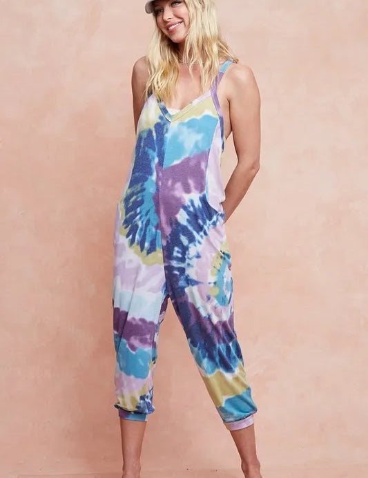 BiBi Tie Dye Knit Mid-length Casual Jumpsuit | Jumpsuits Daverri Fashions
