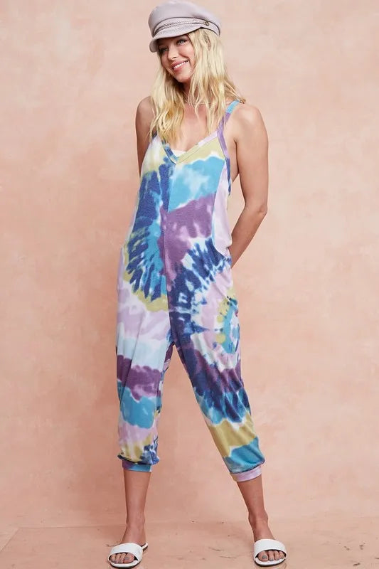 BiBi Tie Dye Knit Mid-length Casual Jumpsuit Jumpsuits