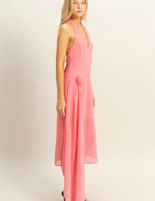 HYFVE Chiffon Halter Asymmetrical Hem Dress | Daverri Fashions