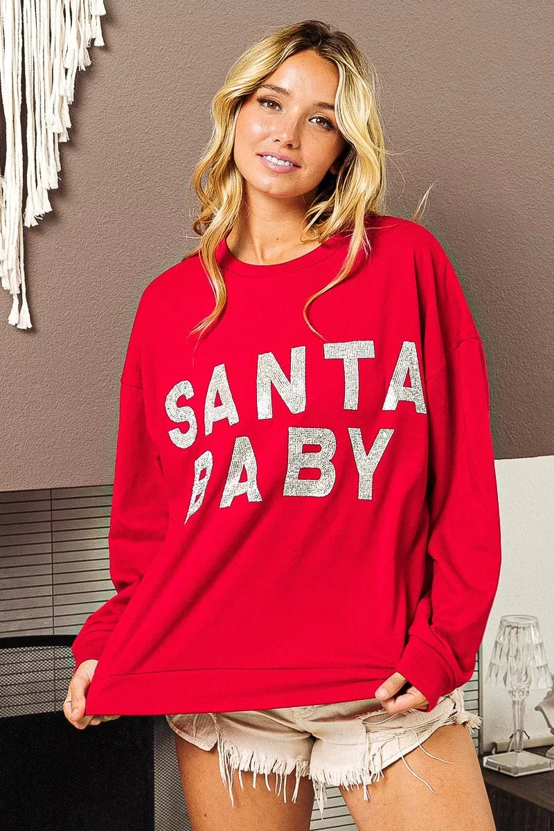 BiBi Santa Baby Lettering Christmas Sweatshirt | Sweatshirts Daverri Fashions