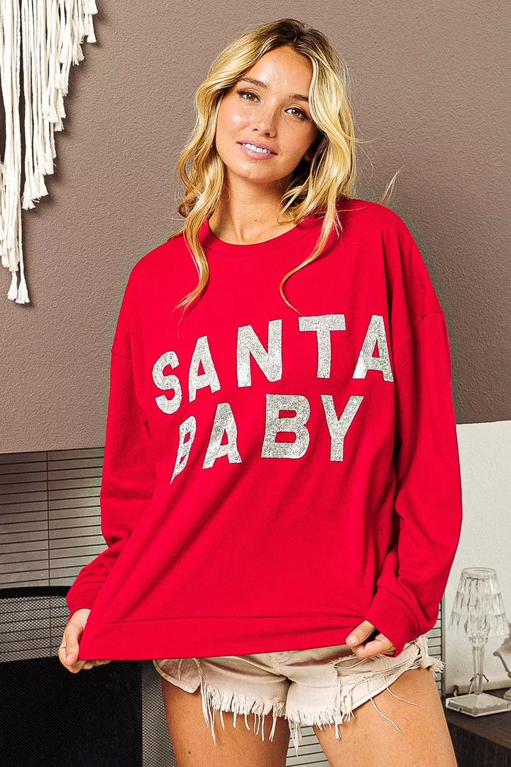 BiBi Santa Baby Lettering Christmas Sweatshirt | Sweatshirts Daverri Fashions