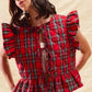 SO ME Christmas Holiday Plaid Ruffled Quilt Vest Top - DAVERRI FASHIONS