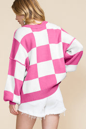 Checkered Bishop Sleeve Sweater | Sweaters Daverri Fashions