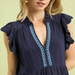 Navy blue Umgee linen tiered babydoll dress with scalloped embroidery