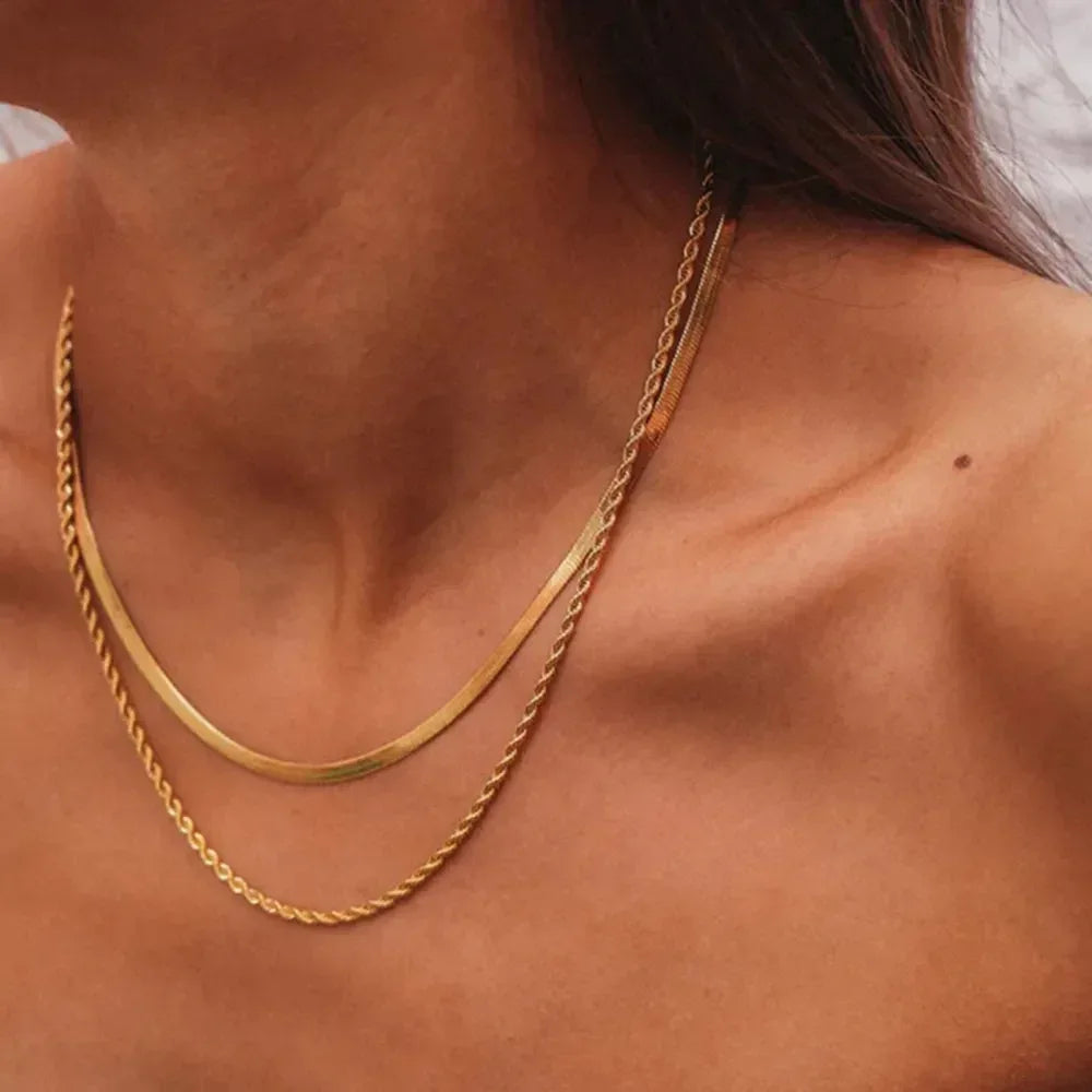 18K Gold-Plated Double-Layered Necklace - DAVERRI FASHIONS