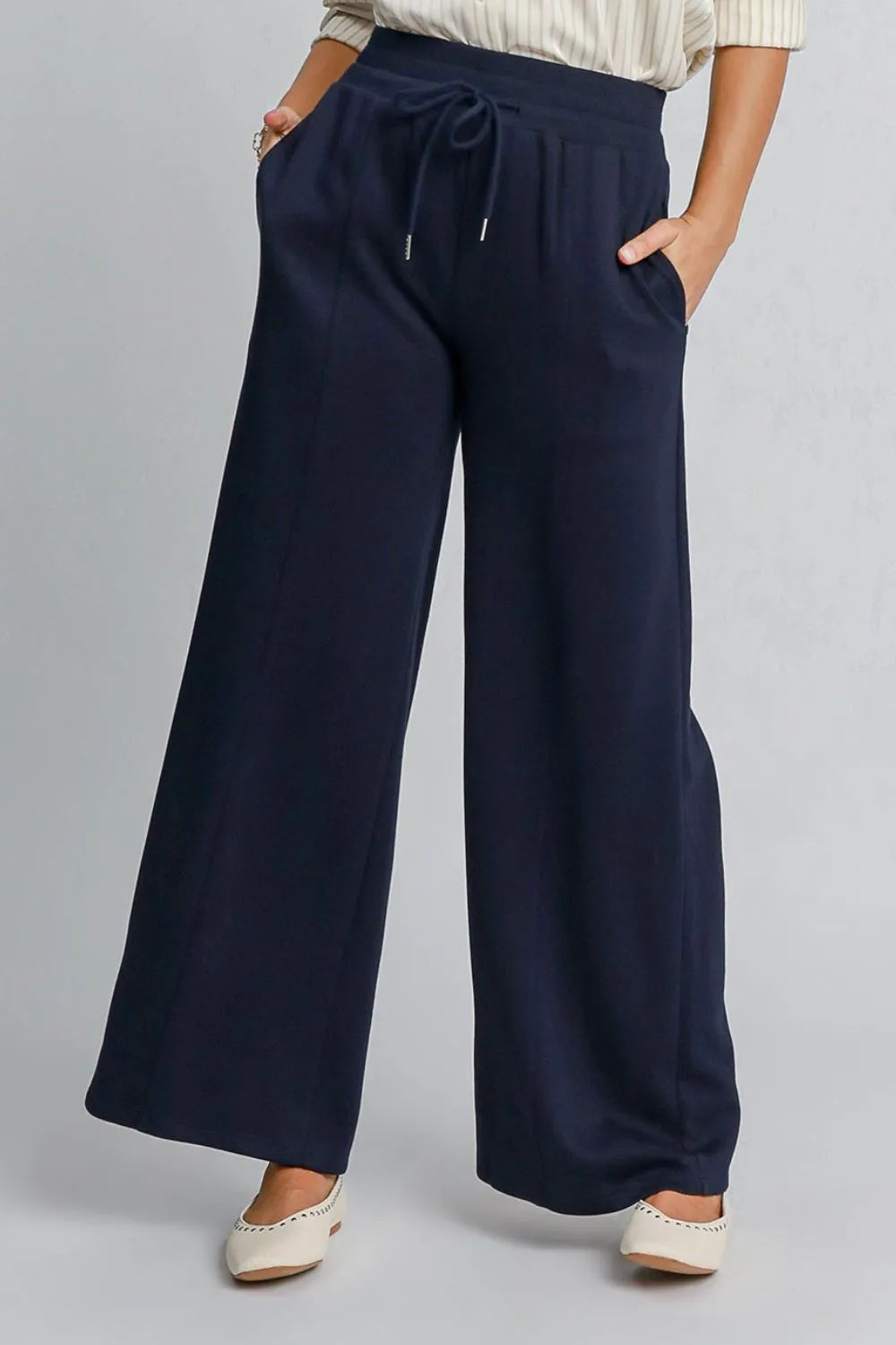 Umgee Drawstring Wide Leg Pants with Pockets Pants
