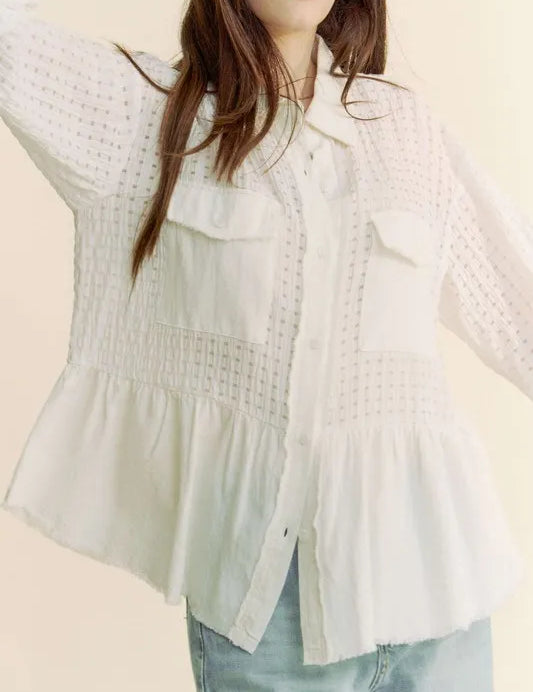 Davi & Dani Garment Washed Jacquard Button Front Shirt | Shirts Daverri Fashions