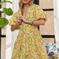 ADORA Puff Sleeve Floral Dress Yellow - DAVERRI FASHIONS