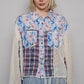 POL Floral Slit Back Plaid Patchwork Shirt Shirt