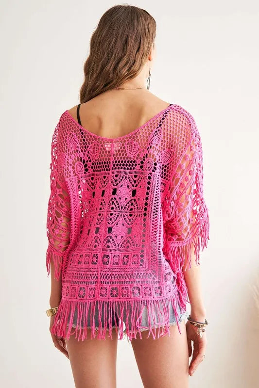 ADORA Fringe Hem Crochet Top Tops