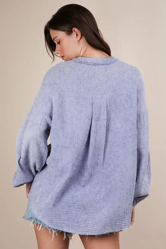 VERY J Plus Size Washed Cotton Gauze Oversized Top | Blouses Daverri Fashions