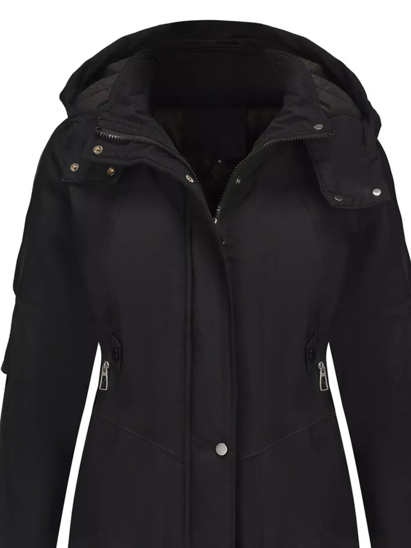 Daverri Fashions black hooded mid-length windproof plus size coat