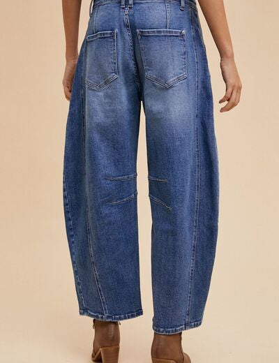 Annie Wear Mid Rise Barrel Leg Jeans with Pockets