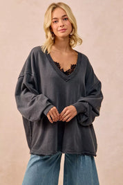 BiBi Mineral Washed French Terry Oversized Sweatshirt | Sweatshirts Daverri Fashions