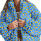 Daverri plaid zip-up sherpa jacket in blue and yellow daisy pattern