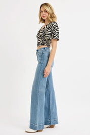 RISEN Full Size High Rise Wide Flare Patch Pocket Jeans | Jeans Daverri Fashions