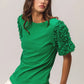 BiBi Short Mesh Flower Sleeve Knit Top JADE Tops