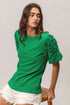 BiBi Short Mesh Flower Sleeve Knit Top JADE Tops