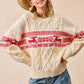 BiBi Christmas Theme Patterned Cable Knit Sweater - DAVERRI FASHIONS