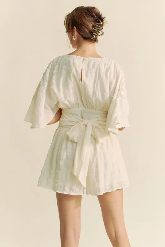 Davi & Dani Batwing Sleeve Waist Belt Romper | Rompers Daverri Fashions