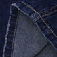 Distressed loose fit jeans in dark blue denim with stitching and frayed edge
