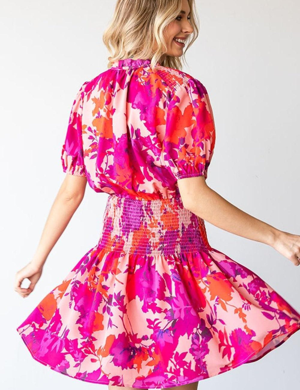 First Love Floral Short Sleeve Smocked Mini Dress | Mini Dresses Daverri Fashions