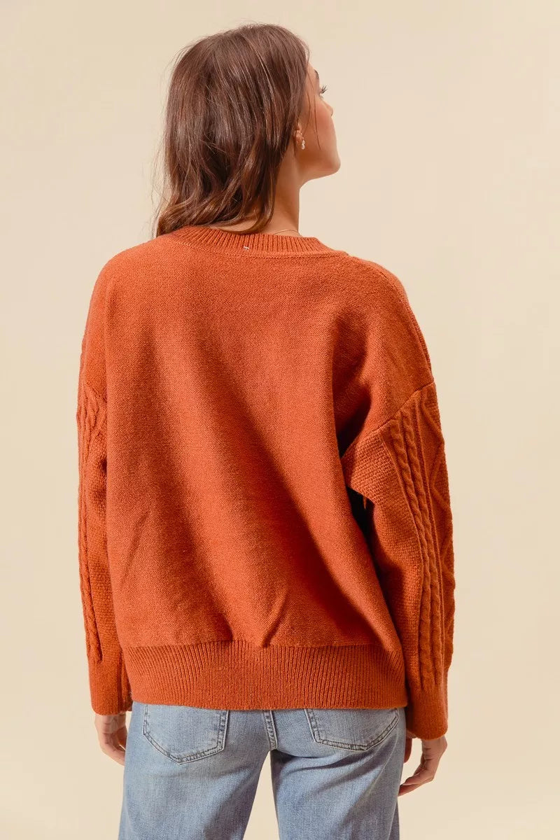 SO ME Embroidered Flower Cable Knitted Sweater | Sweaters Daverri Fashions