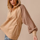 BiBi Half Zip French Terry Hoodie with Kint Sleeves - DAVERRI FASHIONS