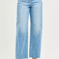 Light-wash high-rise wide-leg cropped barrel jeans with frayed hems