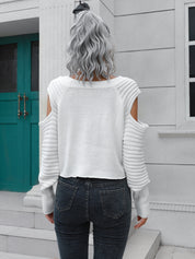 Cold-Shoulder Ribbed Trim Sweater | Sweaters Daverri Fashions
