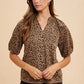 Annie Wear Animal Print Knit Volume Sleeve Blouse
