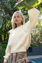 POL Cable Knit Cutout Long Sleeve Sweater | Sweaters Daverri Fashions