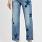 RISEN Full Size Mid Rise Boyfriend Star Shadow Detail Cuffed Jeans - DAVERRI FASHIONS