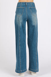 Mittoshop Medium Wash Seam Detail Wide Leg Denim Jeans Jeans