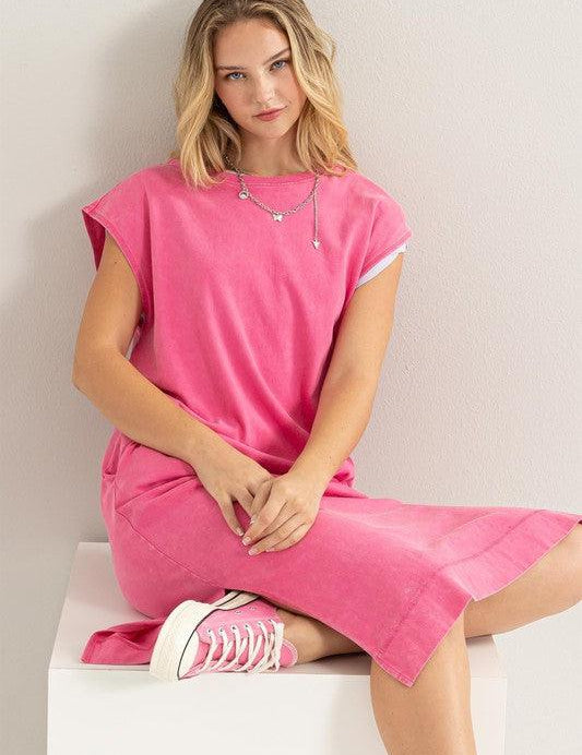 Casual Comfy Sleeveless Midi Dress RASPBERRY Midi Dresses