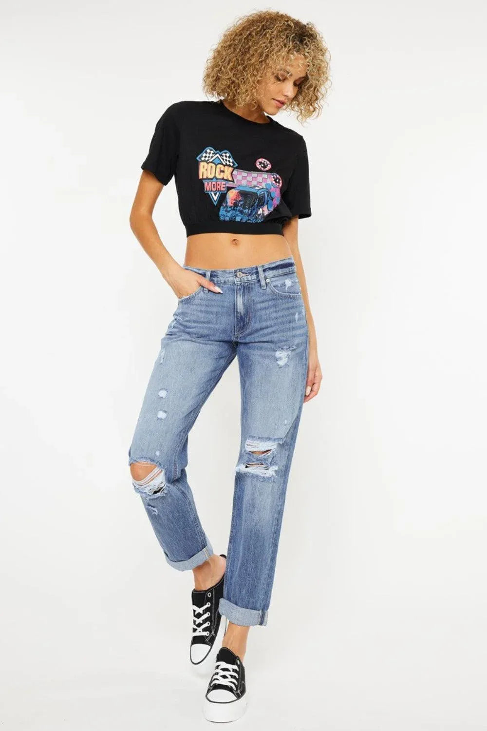 Kancan Mid Rise Distressed Straight Jeans - DAVERRI FASHIONS