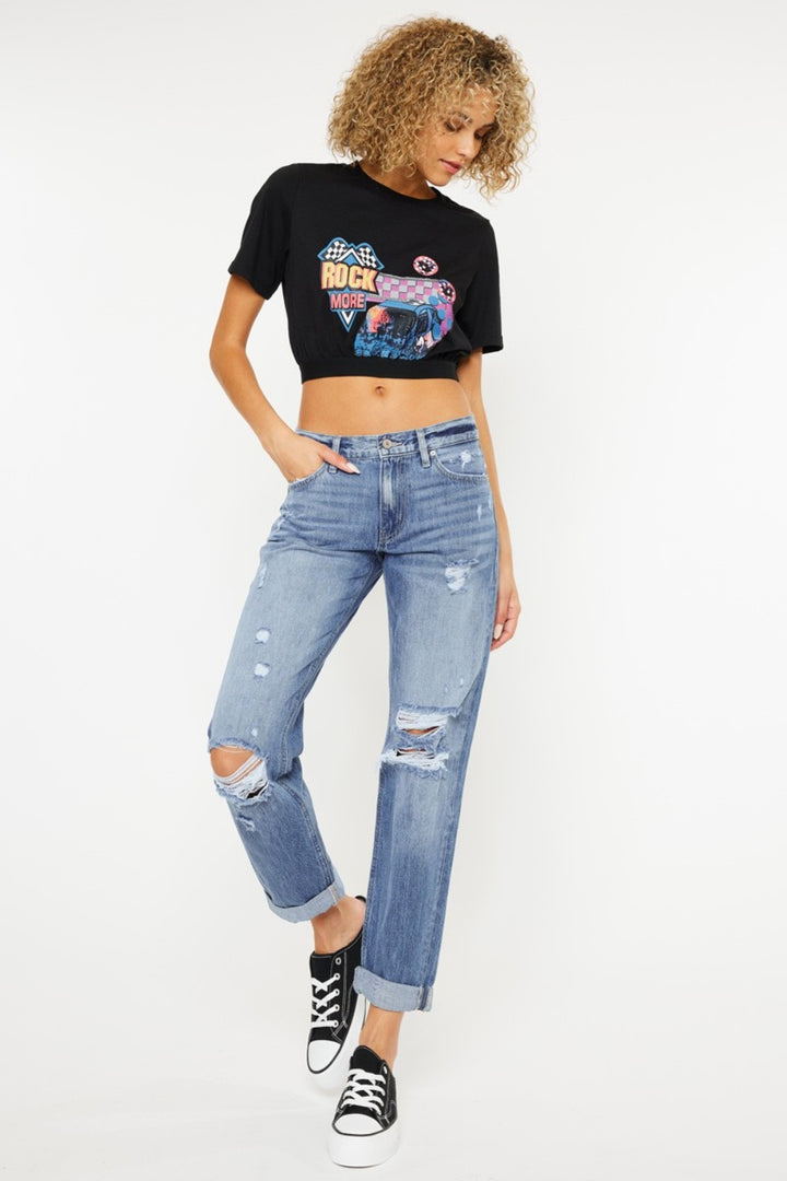 Kancan Mid Rise Distressed Straight Jeans Jeans