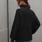 Daverri high neck balloon sleeve rib-knit pullover sweater in black